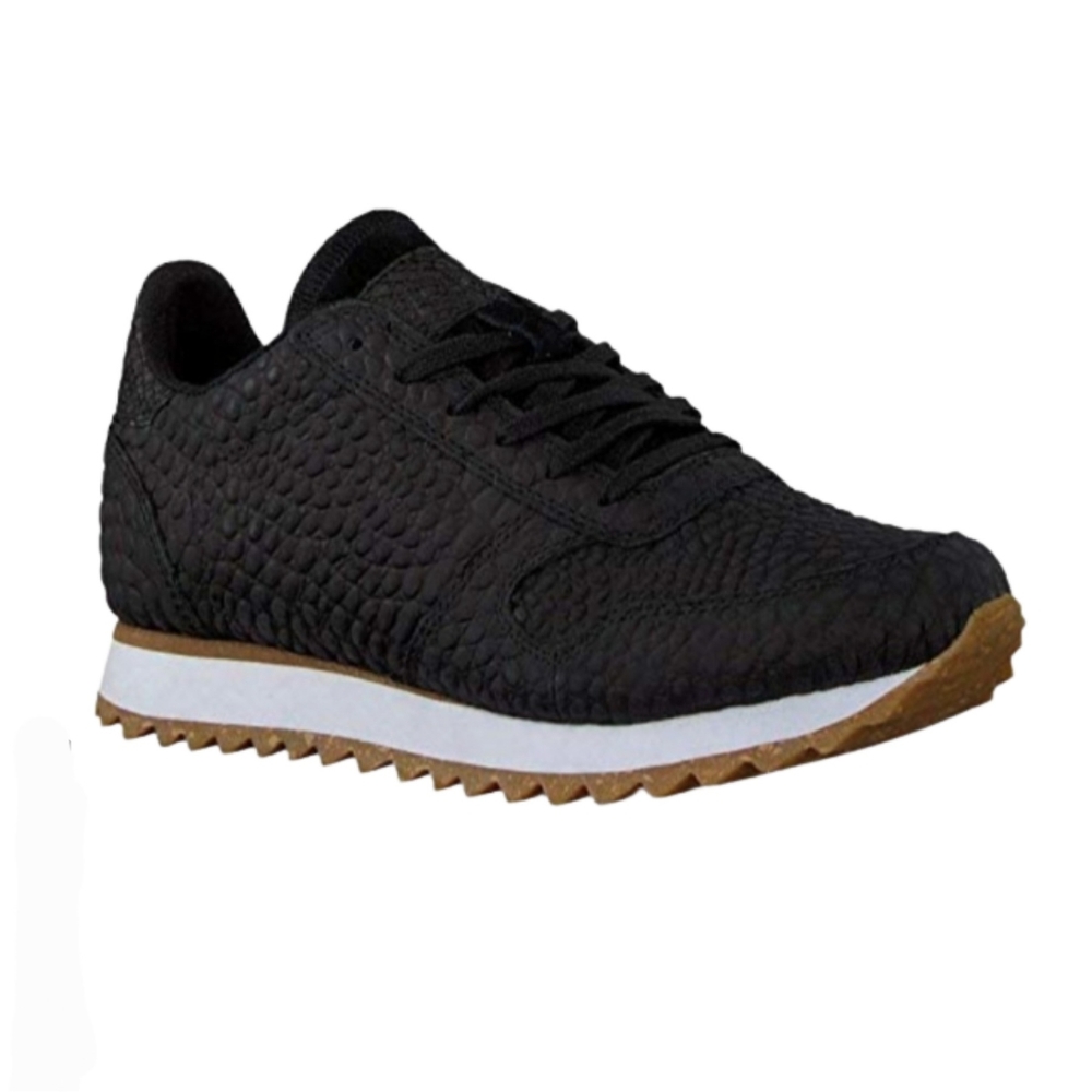 Woden Ydun II Black Textured Leather Sneaker Shoe Size 8 40 Low Top